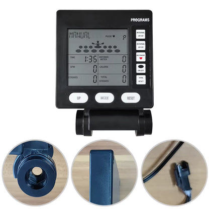 Compteur de rameur Air Rower d'entraînement physique, écran LCD, moniteur d'exercice, fonctionnalités de suivi des calories, moniteur d'équipement de Fitness